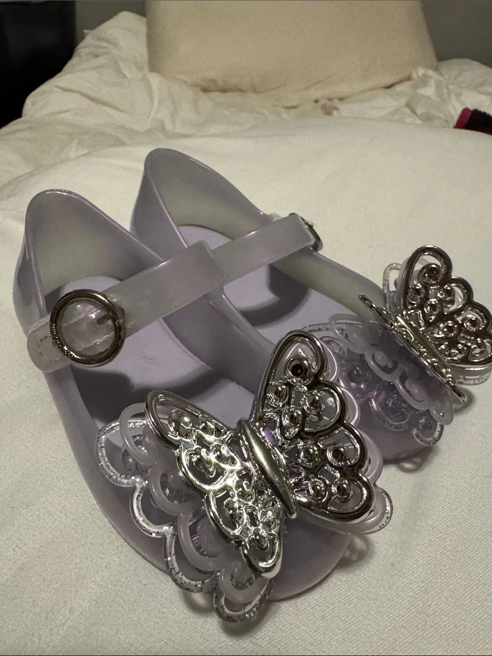 Mini Melissa Lavender Jelly Mary Janes with Silver Butterfly Accents